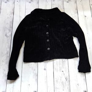 Velour Like Fabric Button Down Large Womens Black sweater